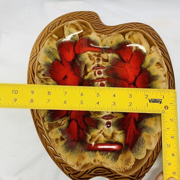 VTG Beautiful Ashtray Large Divided Floral Red Brown Pottery 60's-70's 12in - Picture 8 of 9